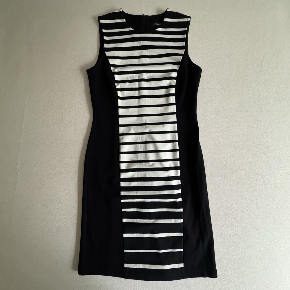 J. McLaughlin Black/White Striped Sleeveless Ponte Sheath Dress Size Small Zip - Picture 6 of 13